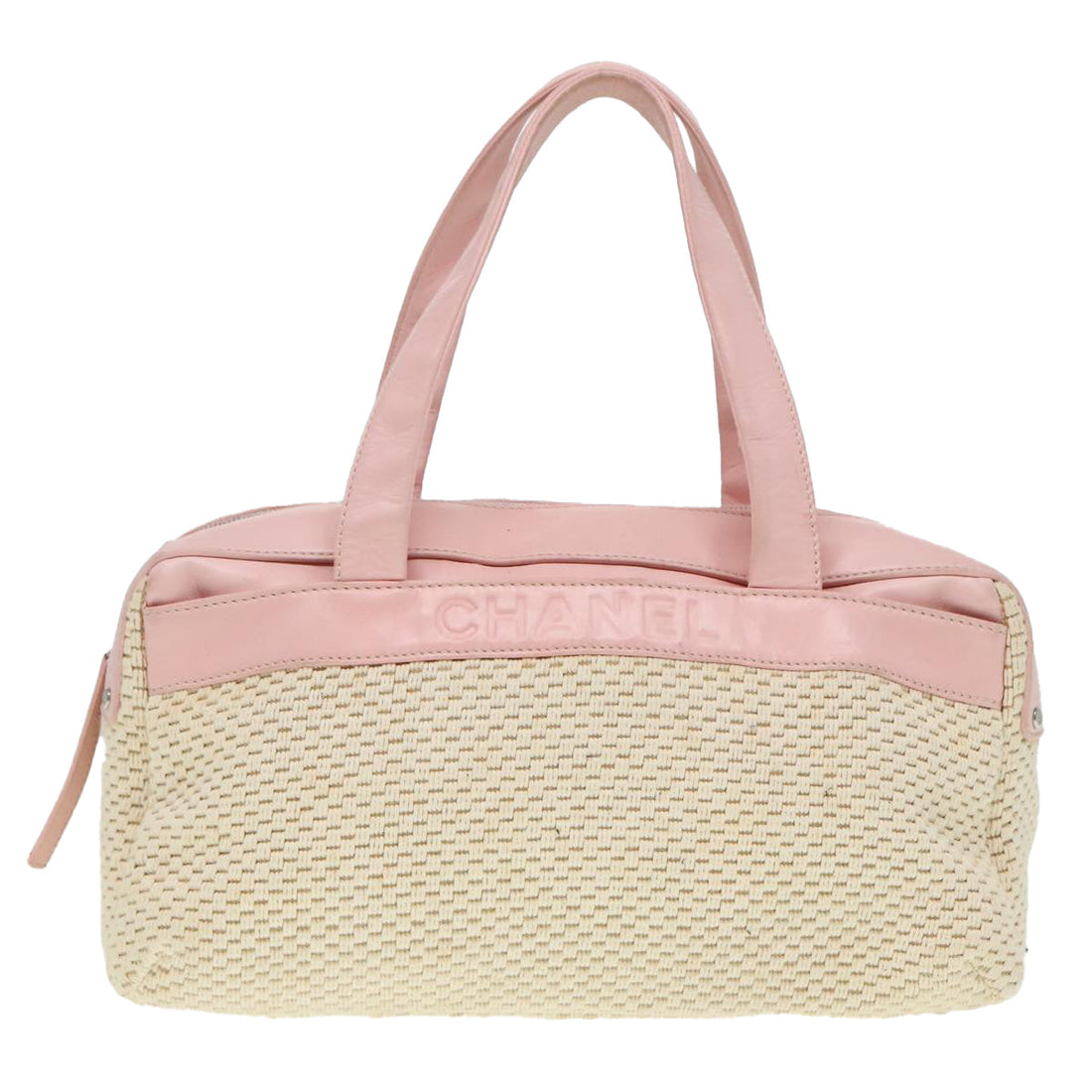 Raffia Leather Handbag Pink Tote