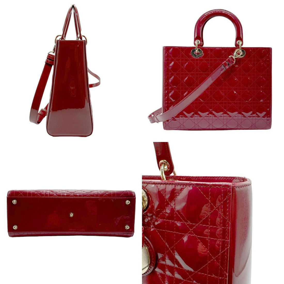 Lady Dior Patent Tote Red