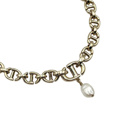 CD Navy Chain Pearl Necklace Gold