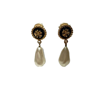Pearl Drop Earrings Goldtone Metal