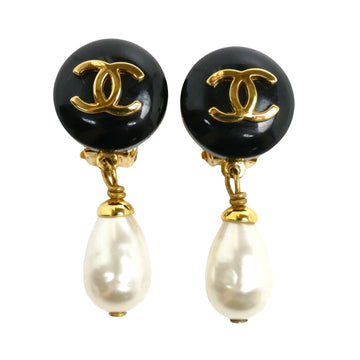 Pearl  Enamel CC Drop Earrings