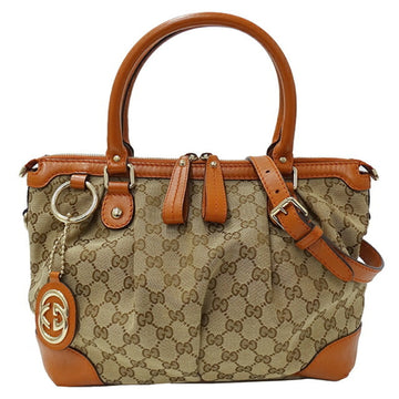GG Plus Tote BeigeBrown Leather Trim
