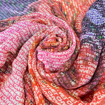 Chanel Scarf Logo Print Red Pink Purple
