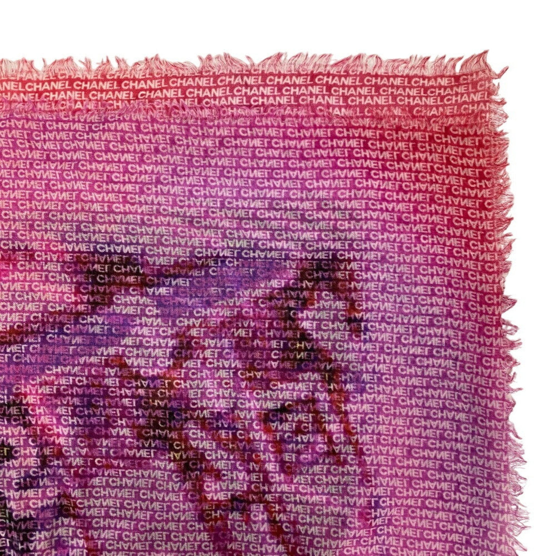 Chanel Scarf Logo Print Red Pink Purple