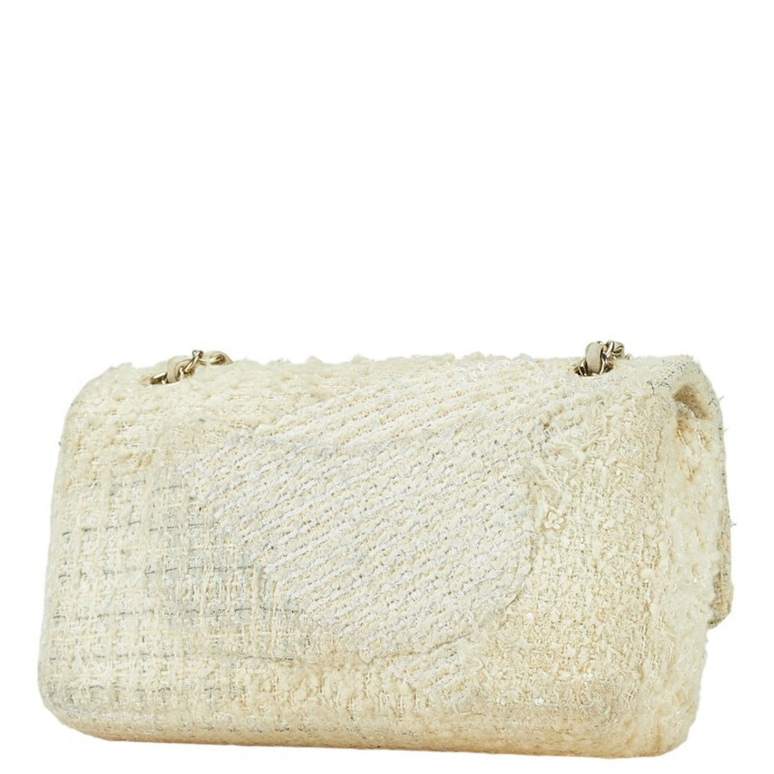 Tweed Handbag with Metal Fittings and Inner Pocket