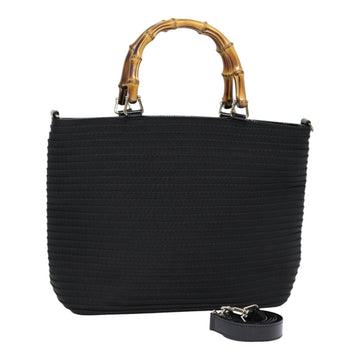 Quilted Nylon Top Handle Bag Bamboo Handles
