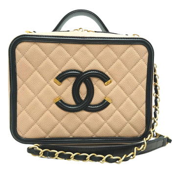 Chanel Vanity Case BeigeBlack Quilted Calfskin