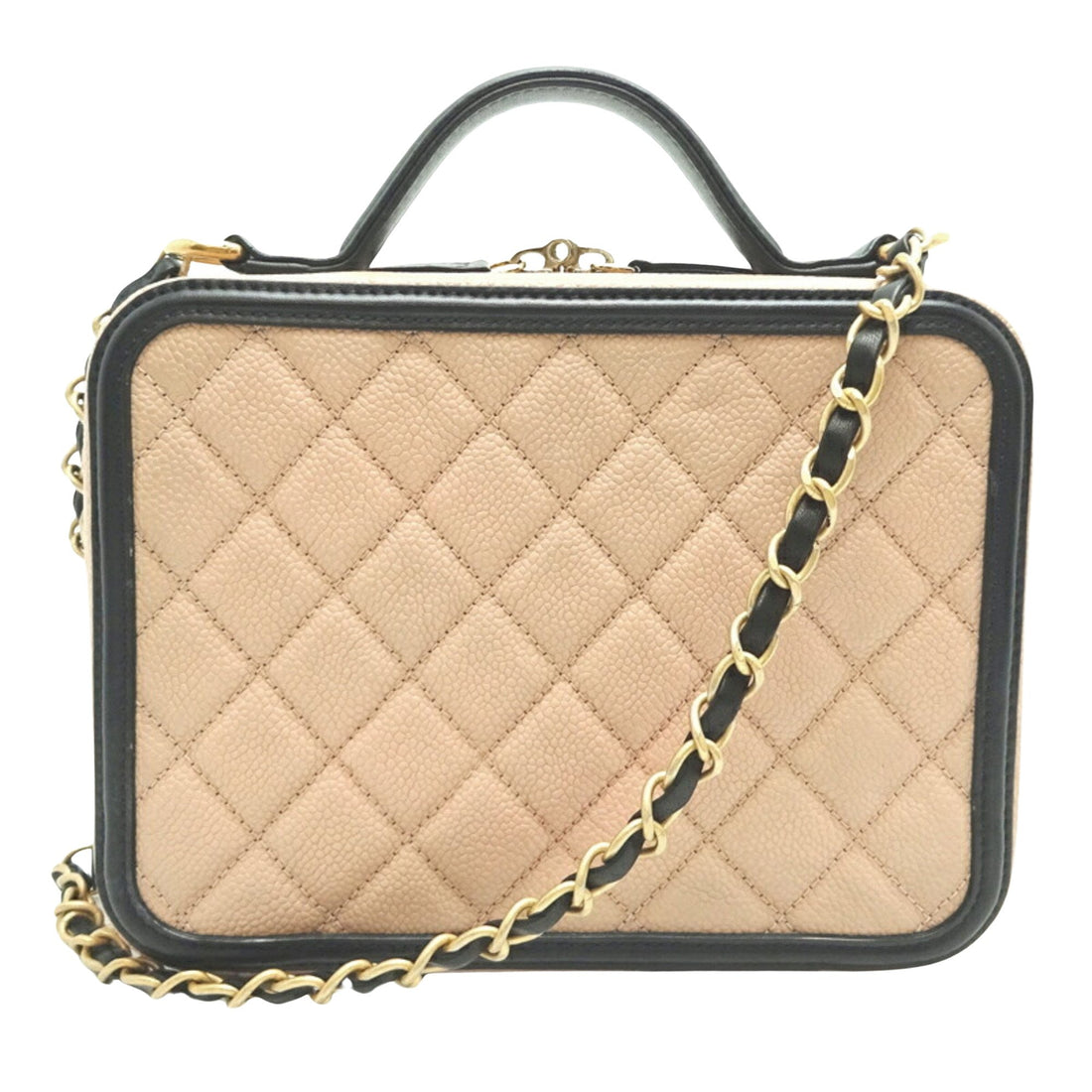 Chanel Vanity Case BeigeBlack Quilted Calfskin