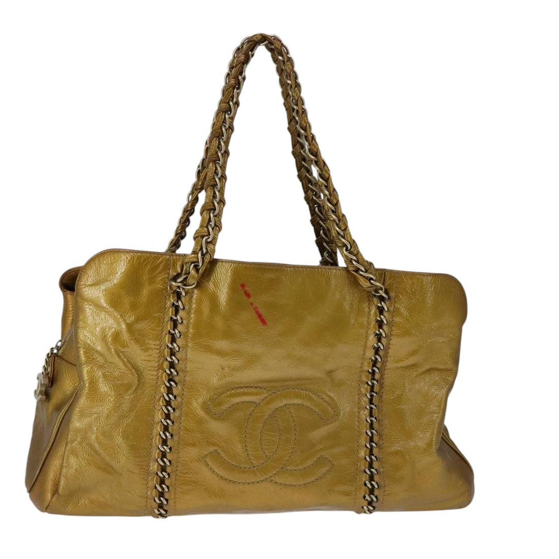 Chanel Gold Leather Tote Braided Chain