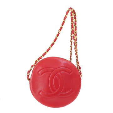 Round Shoulder Bag Red Leather