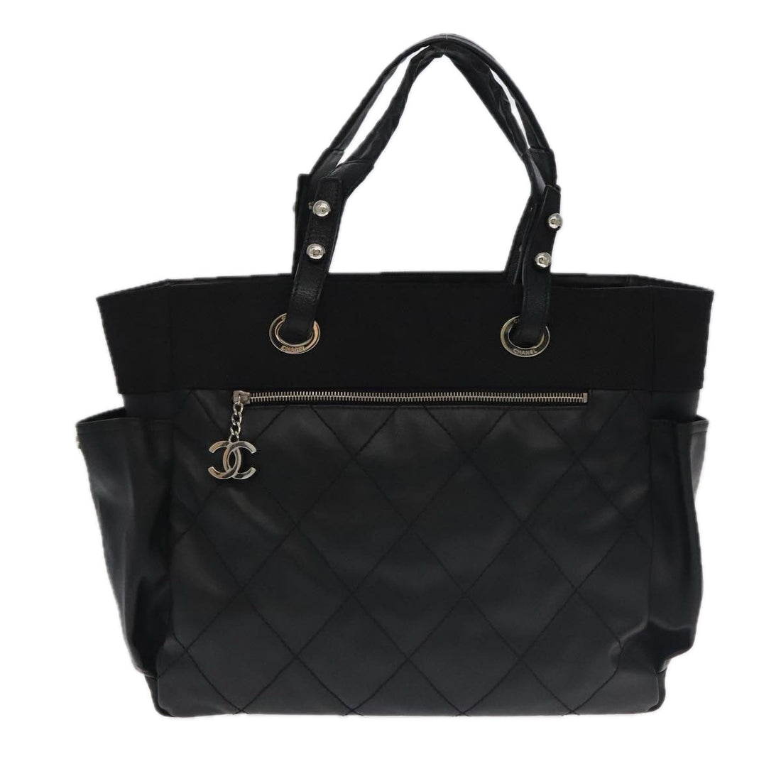 Leather Tote Bag with Pouch and Metal Fittings