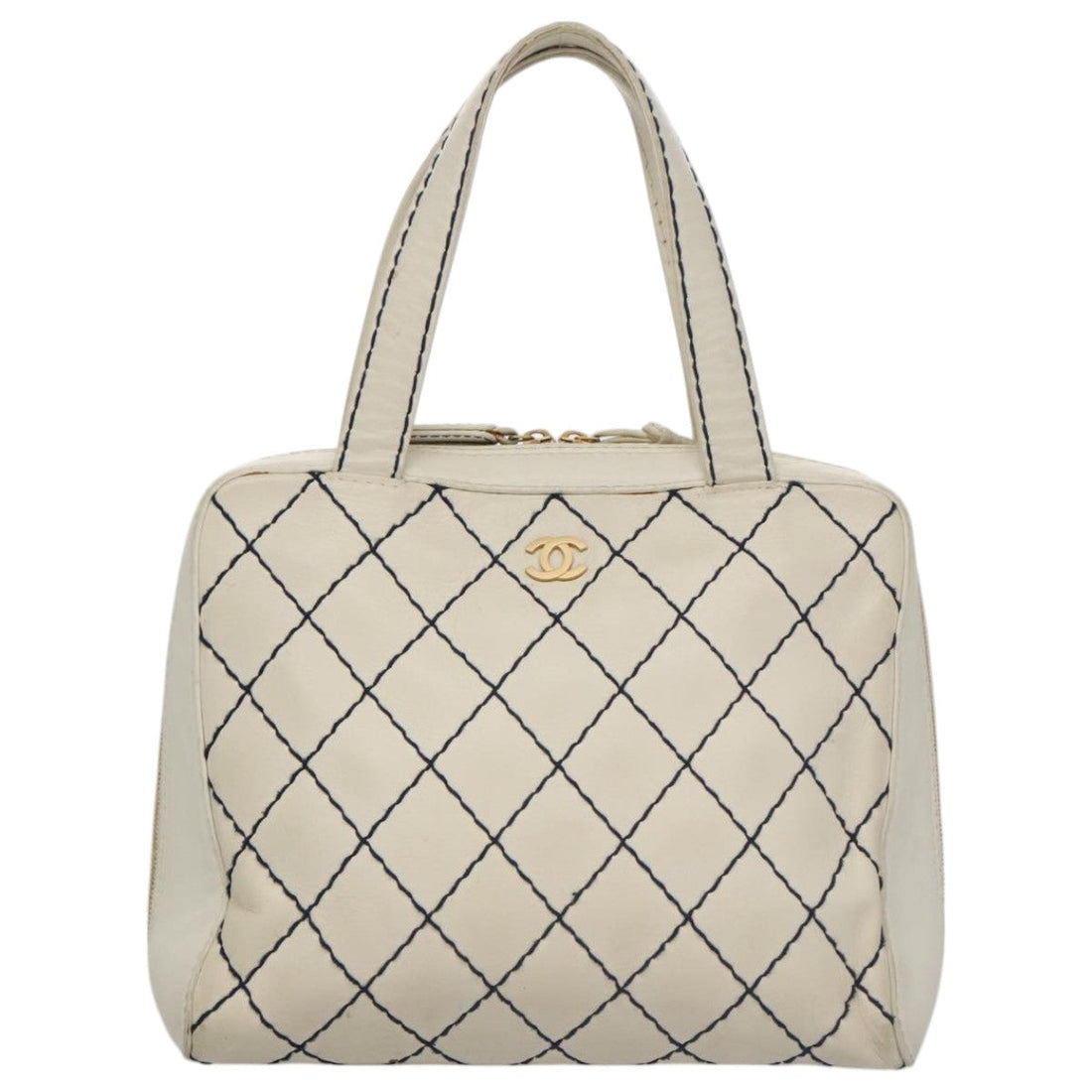 Wild Stitch Leather Handbag with Metal Fittings