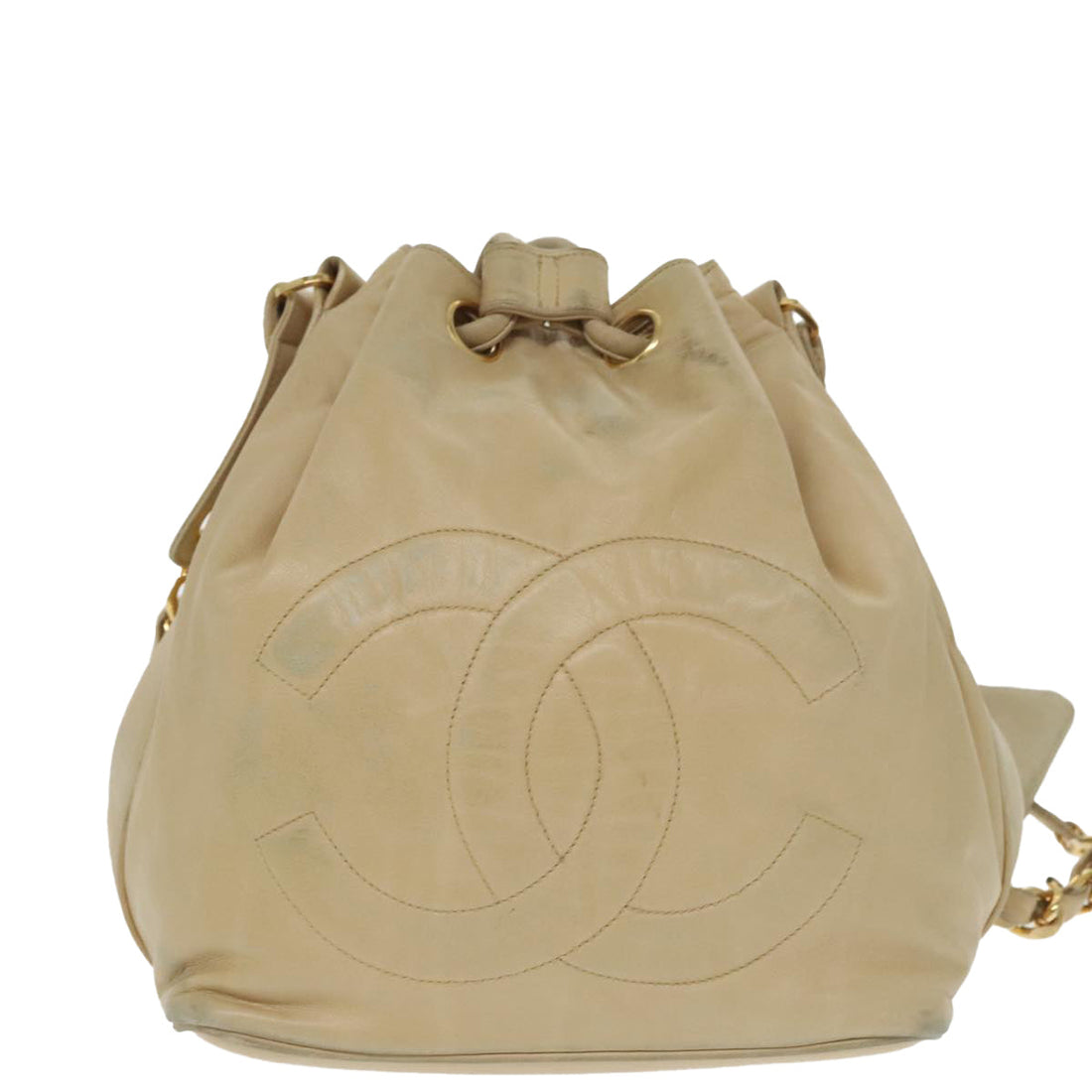 Vintage Bucket Bag Beige Leather