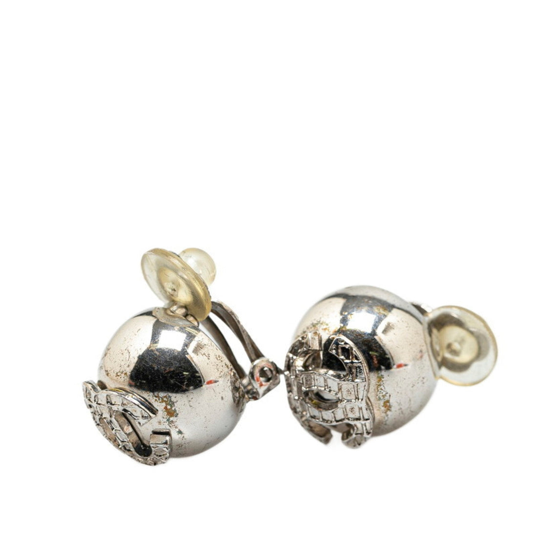 CC Logo Ball Stud Earrings SilverTone