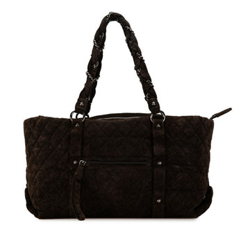 Quilted Suede Tote Braided Chain Strap