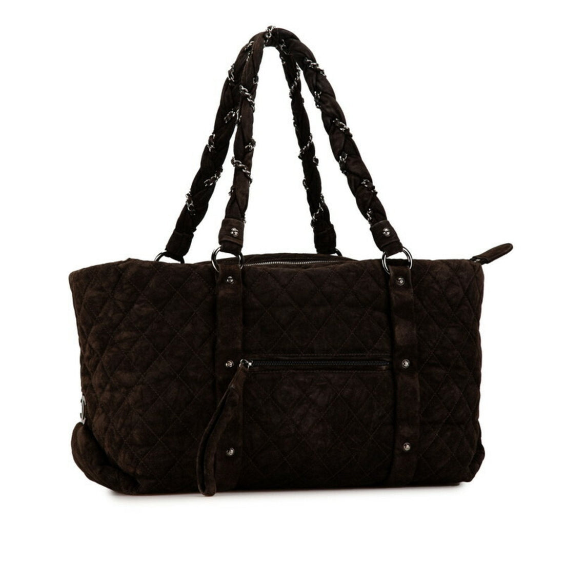 Quilted Suede Tote Braided Chain Strap