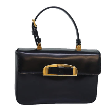 Bow Detail Top Handle Bag Black Leather