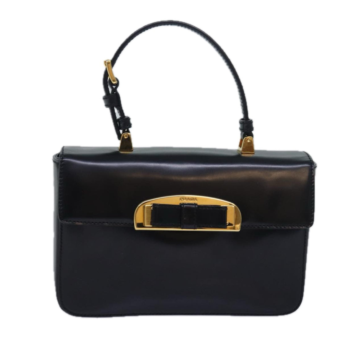 Bow Detail Top Handle Bag Black Leather