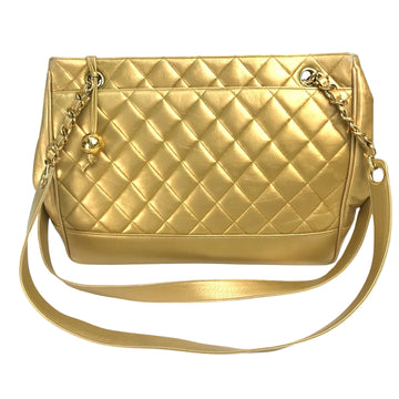 Classic Quilted Gold Leather Shoulder Bag