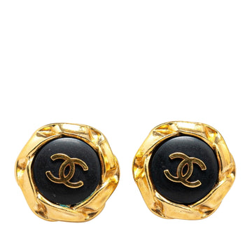 Vintage CC Button Earrings Black Resin