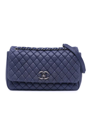 Quilted Calfskin Leather Bubble Flap Shoulder Bag with Chain Straps