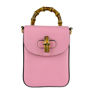 Leather Bamboo Shoulder Bag with Dust Bag and Strap