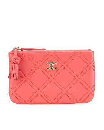 Mini Quilted Lambskin Leather Tassel Pouch