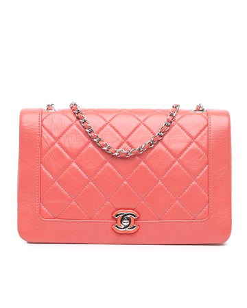 Quilted Calfskin Leather Shoulder Bag with Chain Straps and Turn-Lock Closure