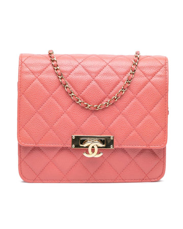 Quilted Leather Wallet On Chain with CC Flip-Lock Closure