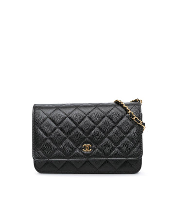Quilted Leather Wallet on Chain with Silver-Tone Chain Strap