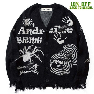 Makersluxe® Ripped Sweater Cardigan Spider Print