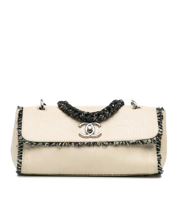 Lambskin Tweed Fringe Shoulder Bag with Chain Strap and CC Turn Lock Closure