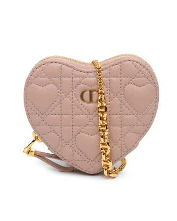 Quilted Leather Heart Pouch with Gold-Tone Chain Strap