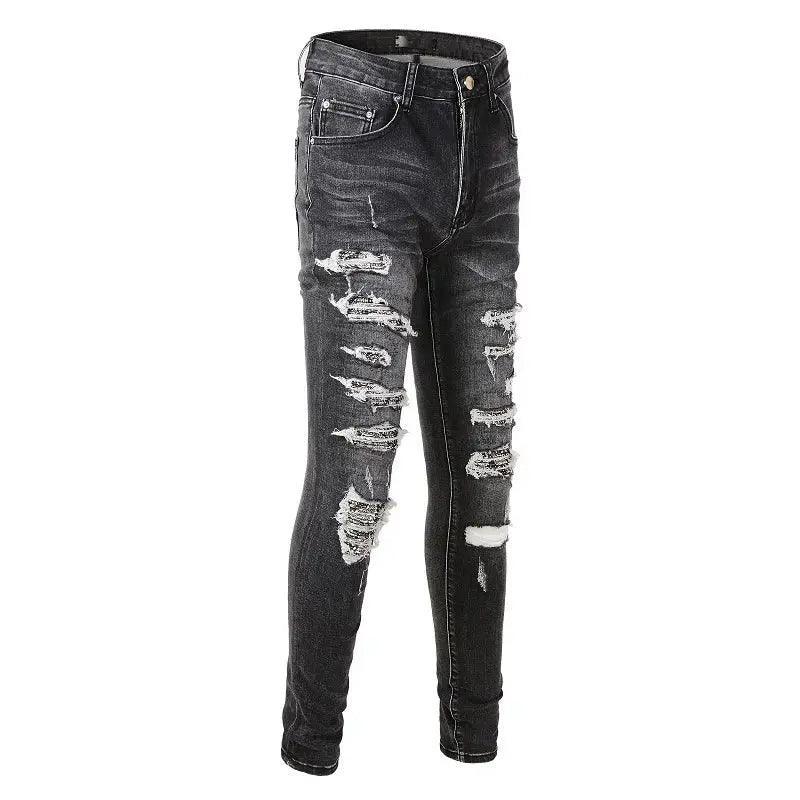 1984 Gray Distressed Holes Paisley Bandanna Patchwork Jeans 001