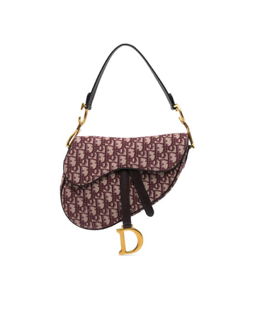 Oblique Canvas Saddle Bag with Leather Trim and Magnetic Closure