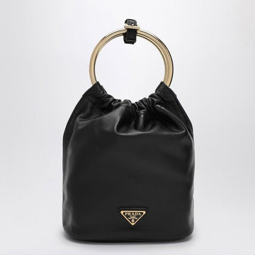 PRADA Mini Bucket Handbag with Metal Handles and Chain Strap