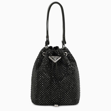 PRADA Mini Satin Bucket Handbag with Crystal Accents
