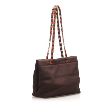 Brown Ferragamo Tiered Grosgrain Chain Tote Bag