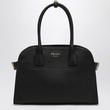 Prada Medium Black Leather Shopping Bag With Buckles Women
