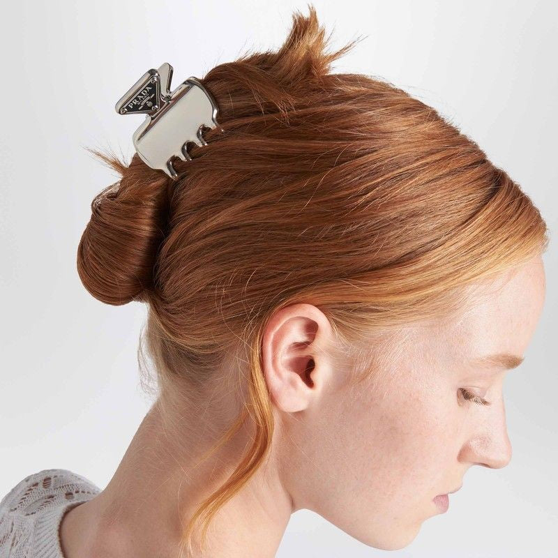 PRADA Metallic Hair Clip with Logo Triangle