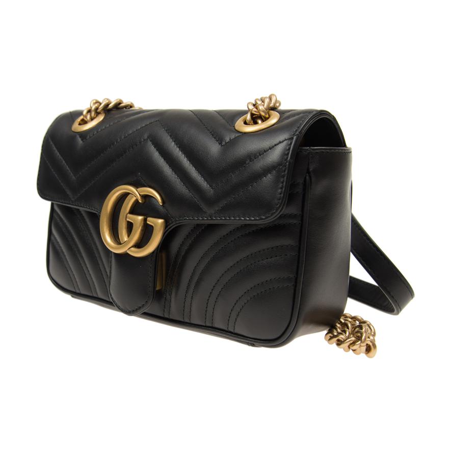 MLB Gucci GG Marmont Leather Single-Shoulder Chain Bag Mini Black 446744-DTDIT-1000