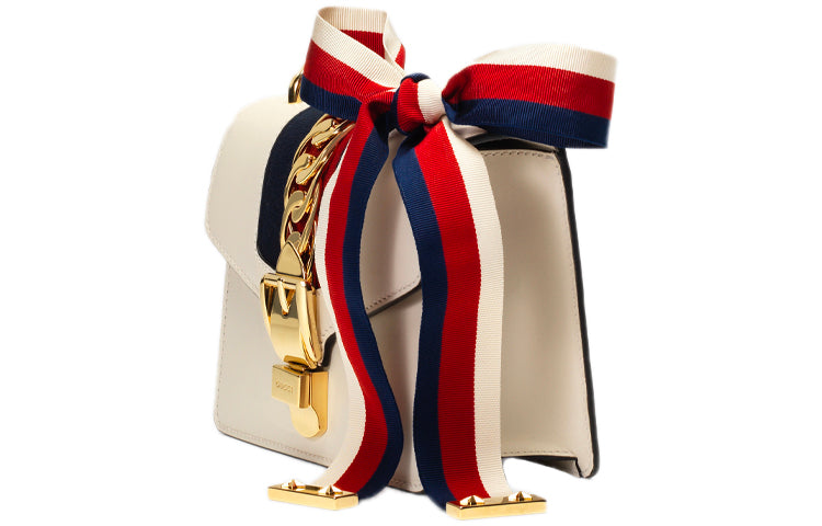 MLB Gucci Sylvie Series Leather Single-Shoulder Bag MIni-Size White 431666-CVLEG-8605