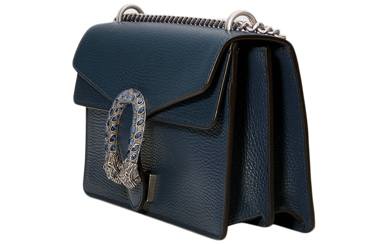 MLB Gucci Dinoysus Tiger Head Leather Chain Shoulder Messenger Bag Small Navy Blue Classic 400249-CAOGN-8205