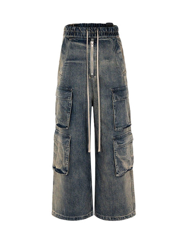 Makersluxe Wide Leg Multi-Pocket Straight Leg Loose Jeans - 1666