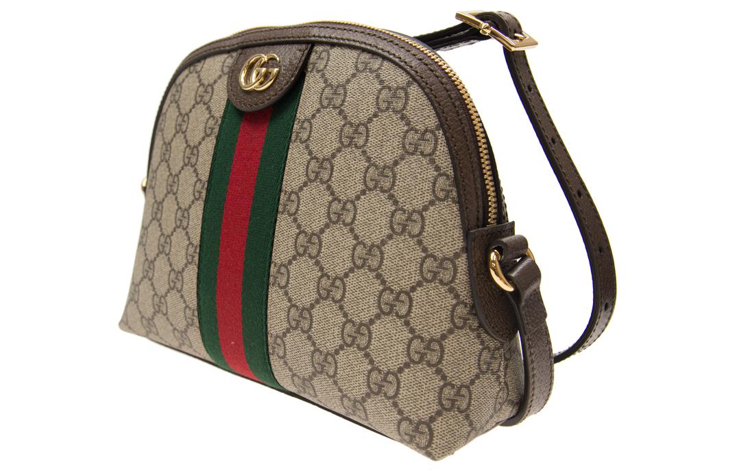 MLB Gucci Ophidia Gold Logo Retro GG Stripe Webbing Canvas Shoulder Messenger Bag Small / Brown 499621-K05NG-8745