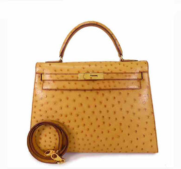Hermès Kelly 32 Ostrich Skin Natural Color W 1993