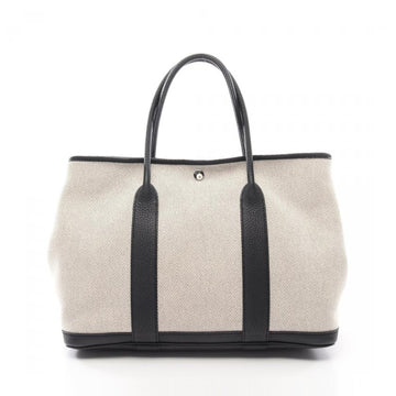 Hermès Garden Party PM Black Leather Beige Canvas Hand Bag