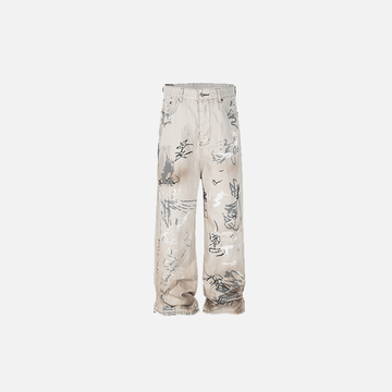 Wide-leg Washed Graffiti Painted Pants