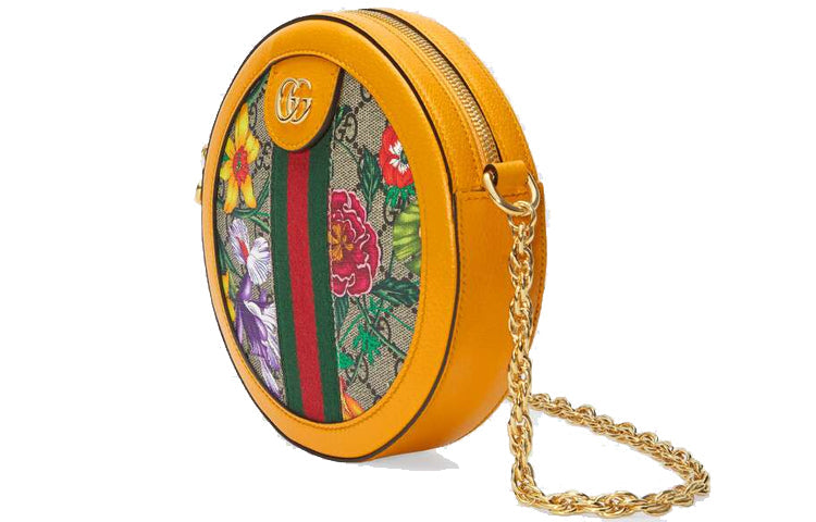 MLB Gucci Ophidia Flowers Stripe Webbing Canvas Shoulder Bag 'Yellow Beige Multi' 550618-92YAC-9781