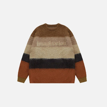 Fuzzy Loose Striped Contrast Color Sweater